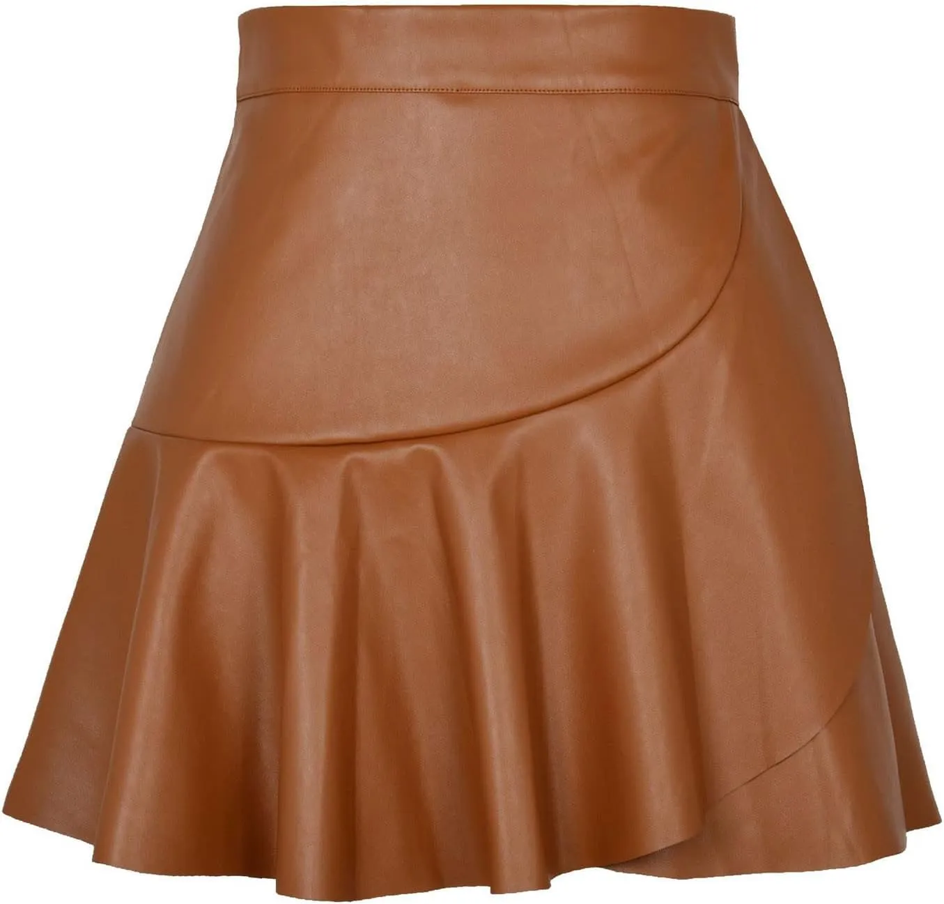BTDECLAR Women's High Waisted Faux Leather Skirt Basic Asymmetrical Hem Bodycon Mini A-Line Skirt Ruffle Wrap Pleated Skirts
