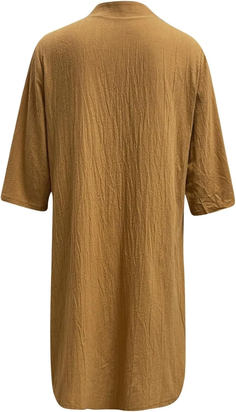 Button Down Midi Shirt Dress for Women Casual Summer Beach Loose Fit Dresses Half Sleeve V Neck Knee Length Dresses