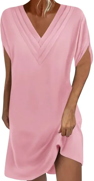 Casual Dresses for Women 2025 Solid V Neck Batwing Sleeve Mini Dress Summer Going Out Dress for Ladies