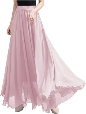 Chiffon Skirt for Women 2025 Fashion Vintage High Elastic Waist Pleated Skirts Solid Color Fashion Swing Beach Skirt