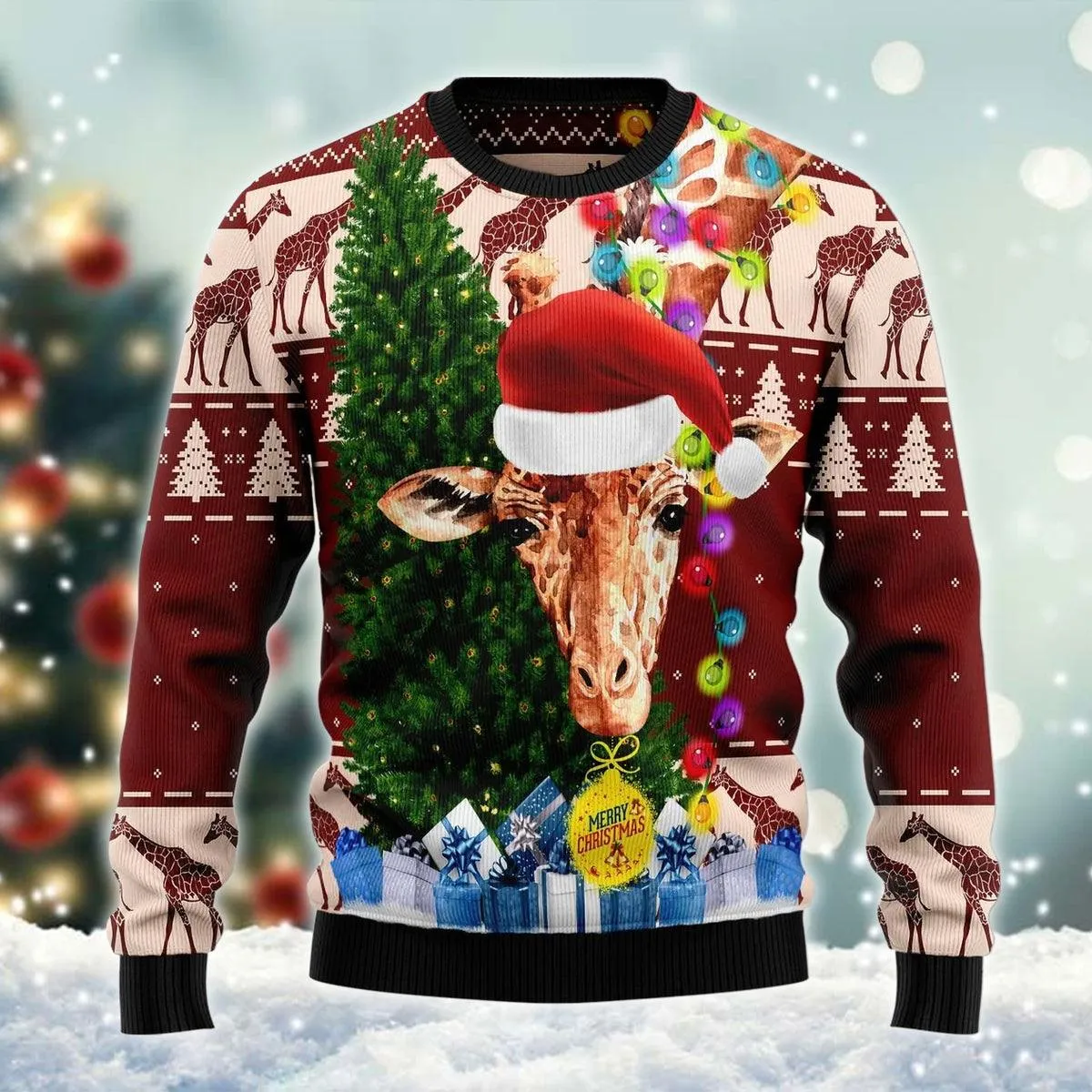 Christmas Lights Giraffe Lover Funny Ugly Sweater