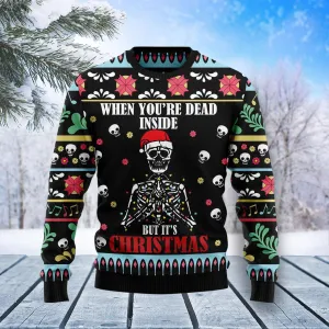 Christmas Skeleton With Santa Hat Ugly Sweater