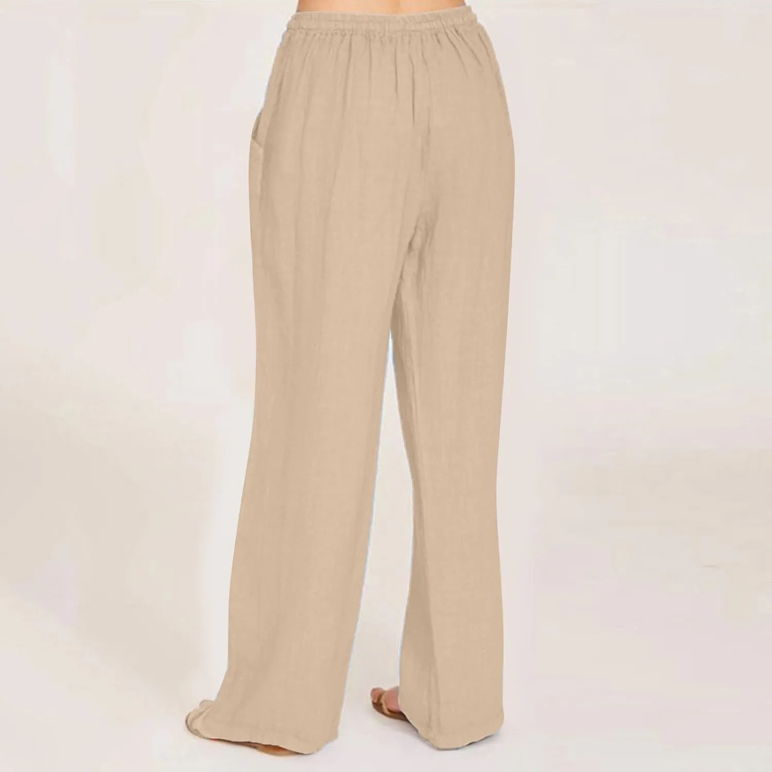Cotton Linen Pants for Women 2025 Baggy Boho Casual Palazzo Pants Elastic Waist Wide Leg Lounge Trousers with 2 Pockets