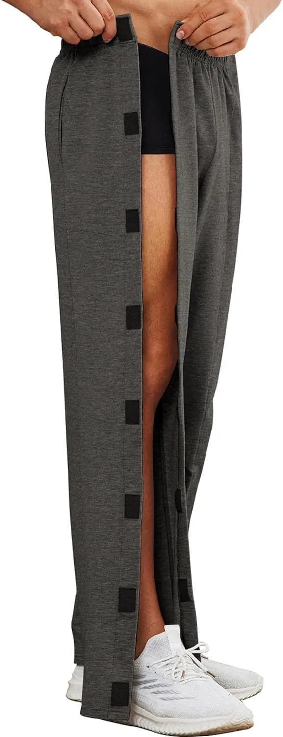 Deyeek Men's Post Surgery Pants Loose Fit Side Snap Tear Away Pants for Men Open Bottom Breakaway Sweatpants with Pockets