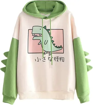 Dinosaur Hoodie Kawaii Pullover Cute Hooded Sweatshirt For womens
