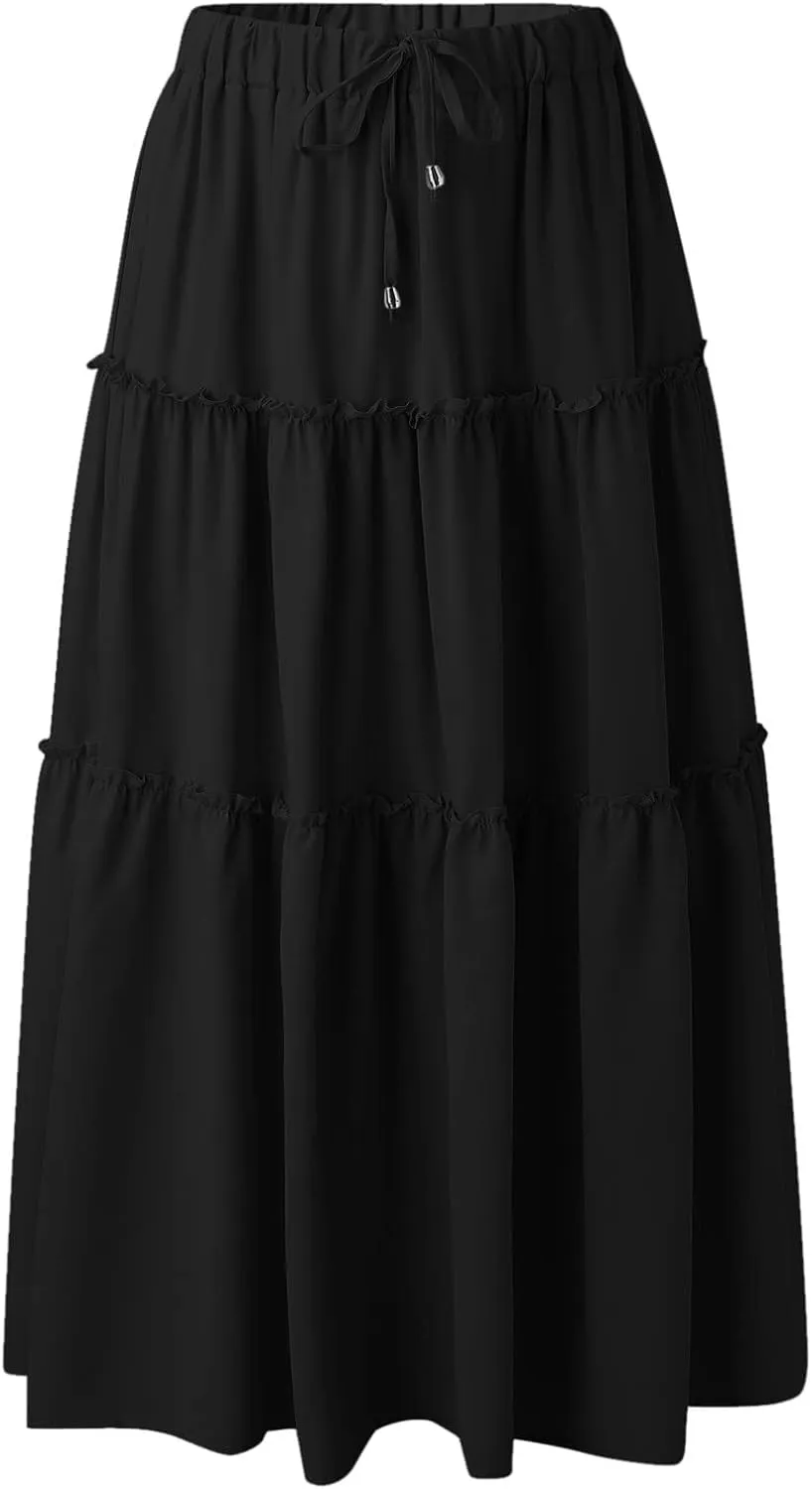 Drawstring Womens Skirt High Rise Ruched Skirts Ruffle Boho Pleated Waist Summer for Women 2023 Casual Cute Robe