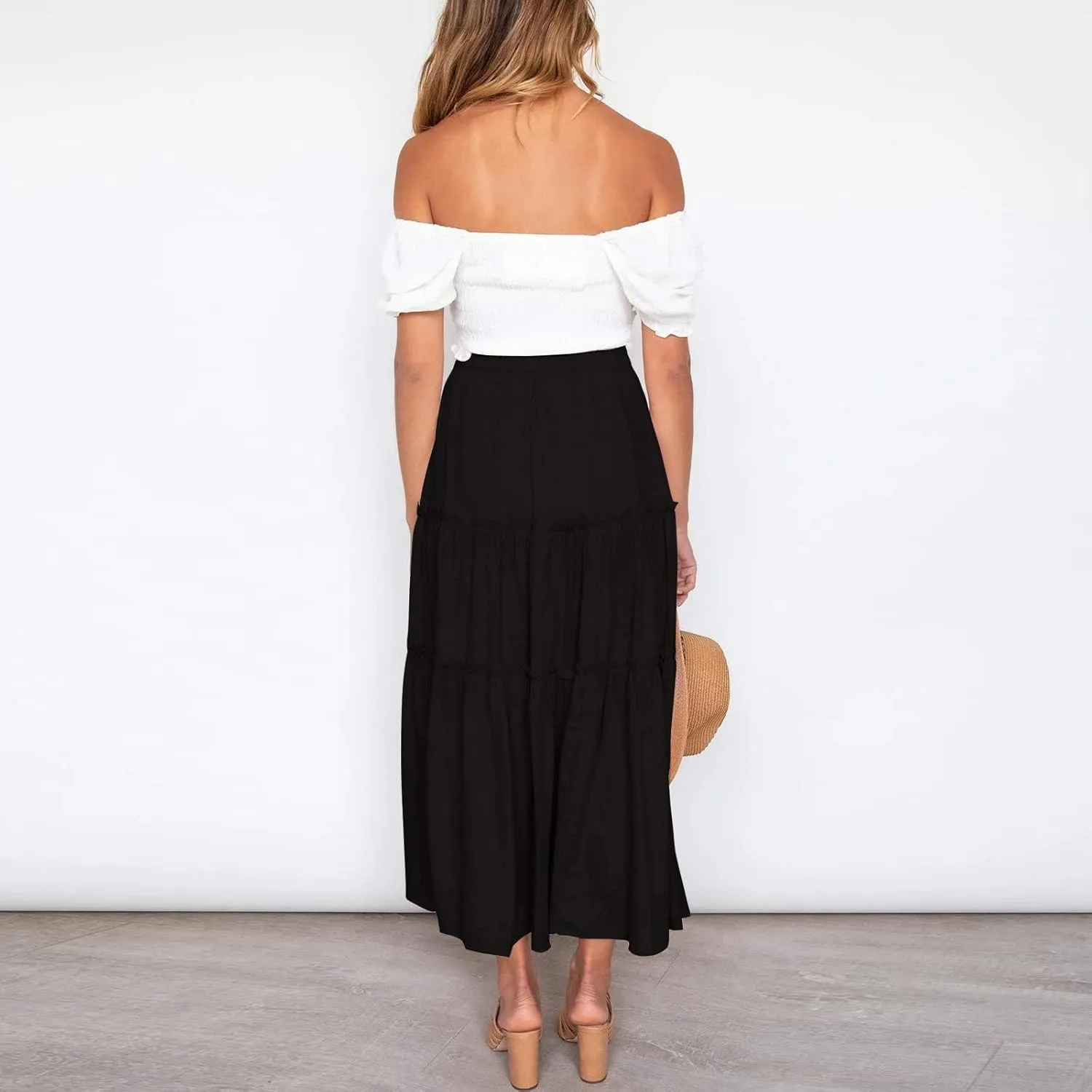 Drawstring Womens Skirt High Rise Ruched Skirts Ruffle Boho Pleated Waist Summer for Women 2023 Casual Cute Robe