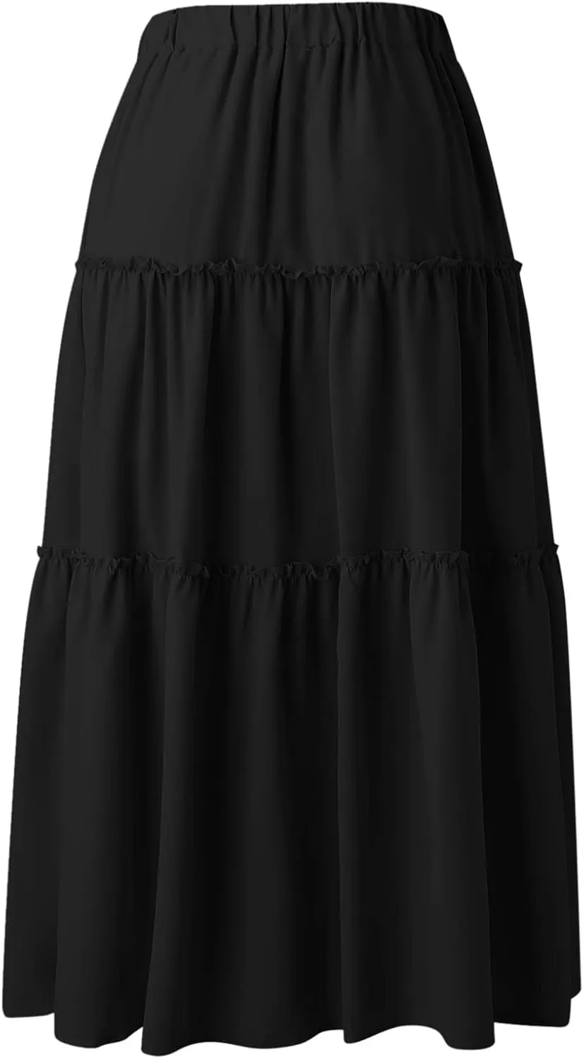 Drawstring Womens Skirt High Rise Ruched Skirts Ruffle Boho Pleated Waist Summer for Women 2023 Casual Cute Robe