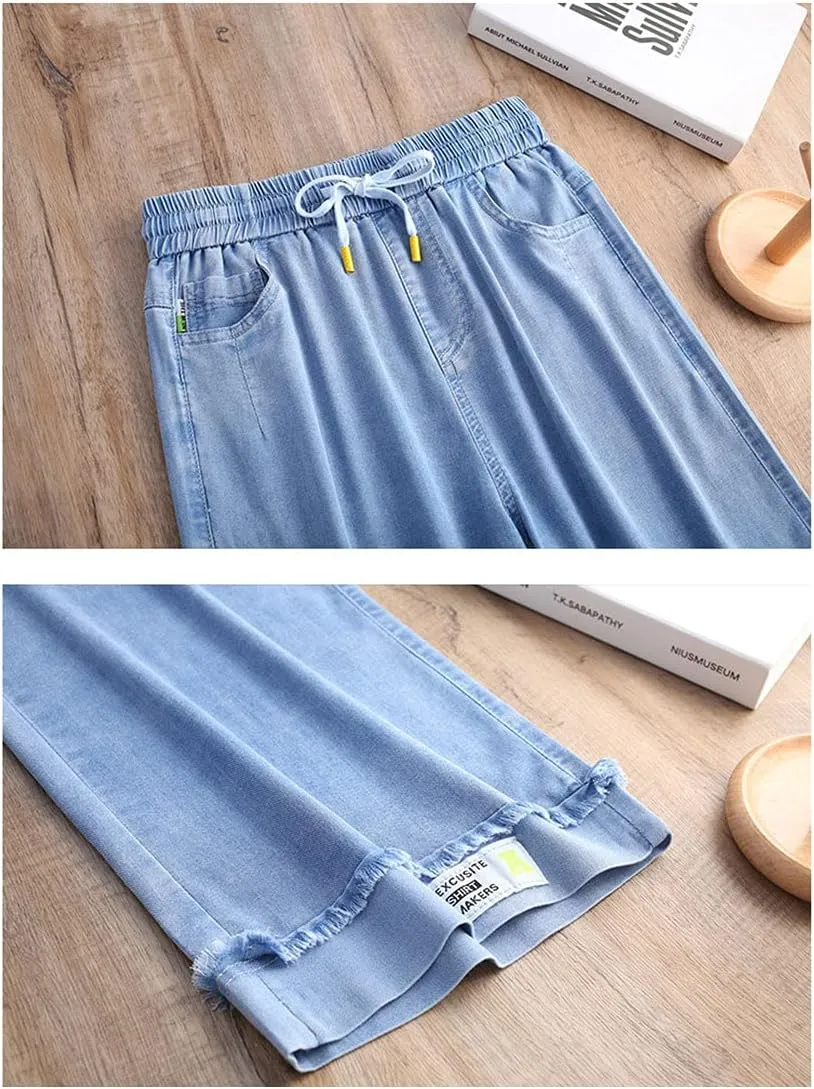 ebossy Women's Casual High Waist Korean Lyocell Harem Pants Cropped Trousers