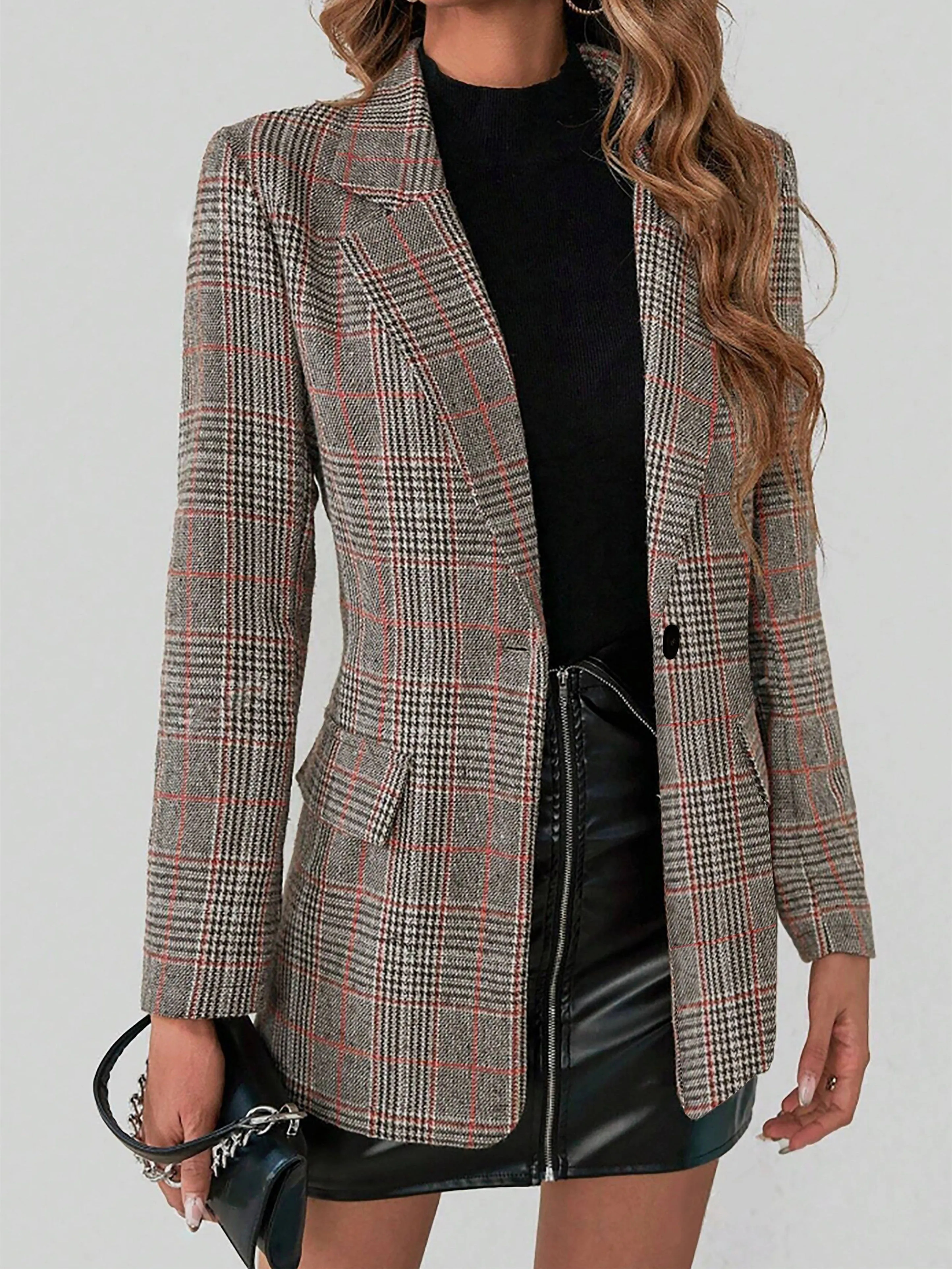 EMARIS | Elegant Checked Blazer with Long Sleeves
