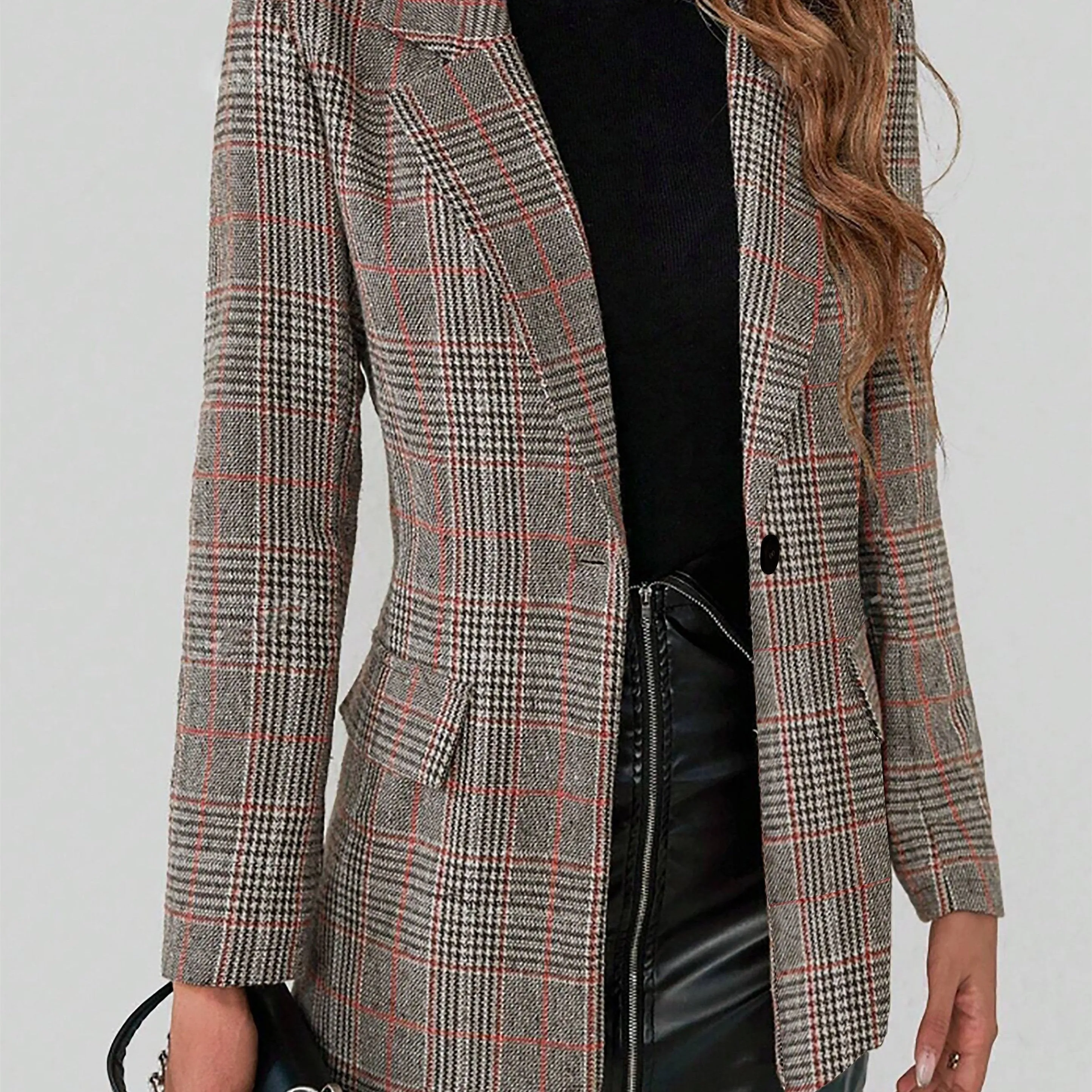 EMARIS | Elegant Checked Blazer with Long Sleeves