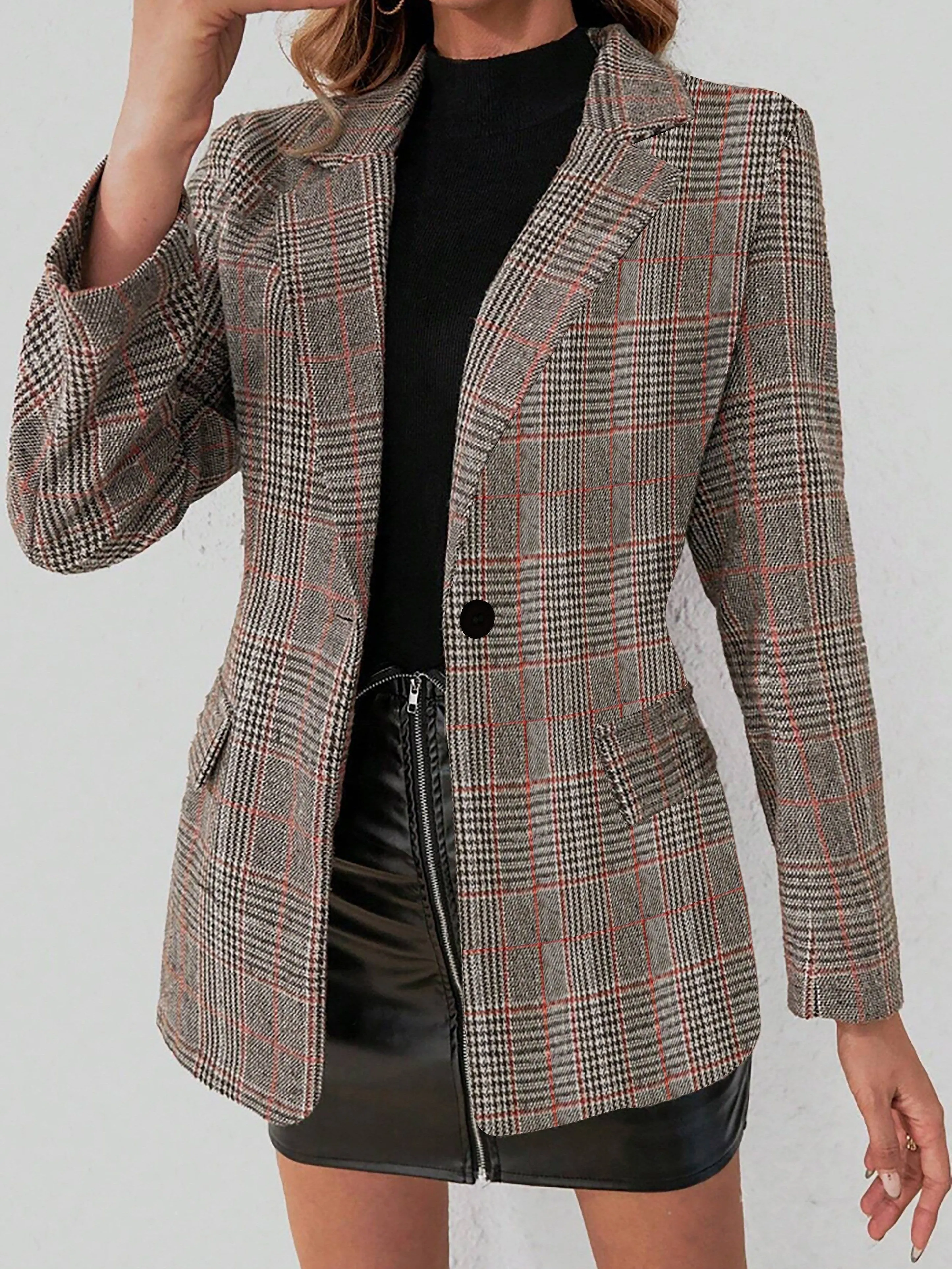 EMARIS | Elegant Checked Blazer with Long Sleeves