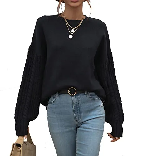 FashionSierra - Loose Soft Chunky Knit Long Batwing Sleeve Pullover Sweater