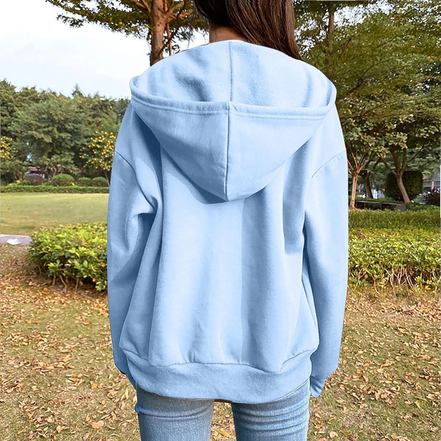 Fenleo Womens Zip Up Hoodies Long Sleeve Oversized Sweatshirts Fall Outfits Pockets Patchwork Hoodie for Women