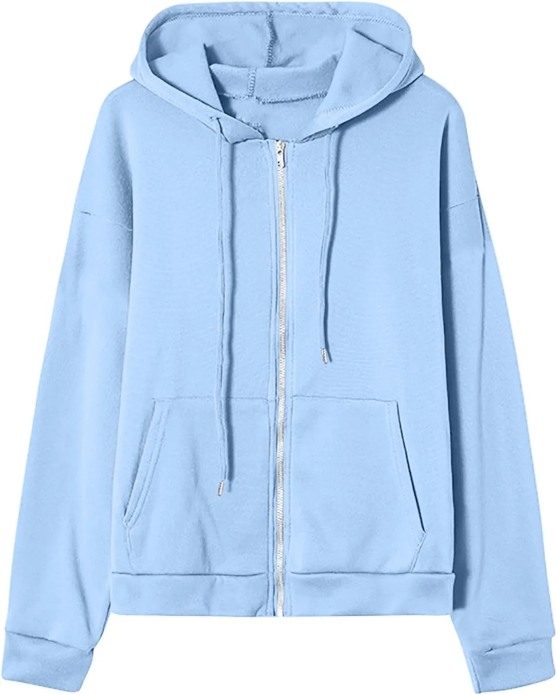 Fenleo Womens Zip Up Hoodies Long Sleeve Oversized Sweatshirts Fall Outfits Pockets Patchwork Hoodie for Women
