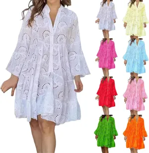 Floral Dress for Women Long Sleeve Summer Midi Dresses V Neck Boho Dresses Beach Vacation Flowy Sundress Lightweight