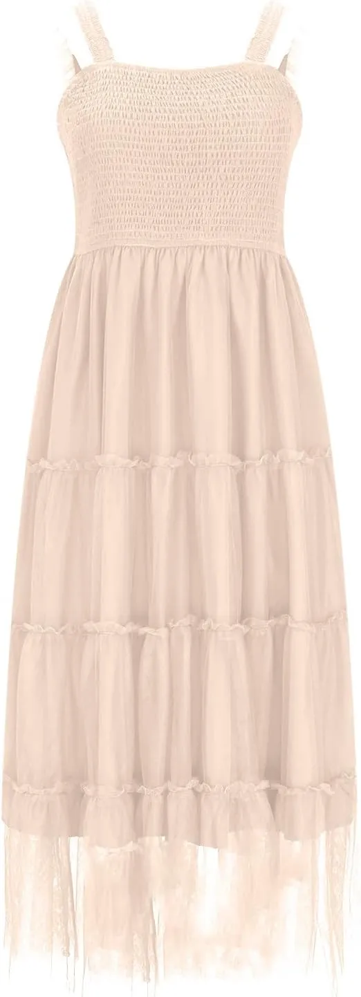 Flowy Dresses for Women Trendy Summer Midi Beach Dress Sleeveless Smocked Square Neck Party Wedding Guest Sundress