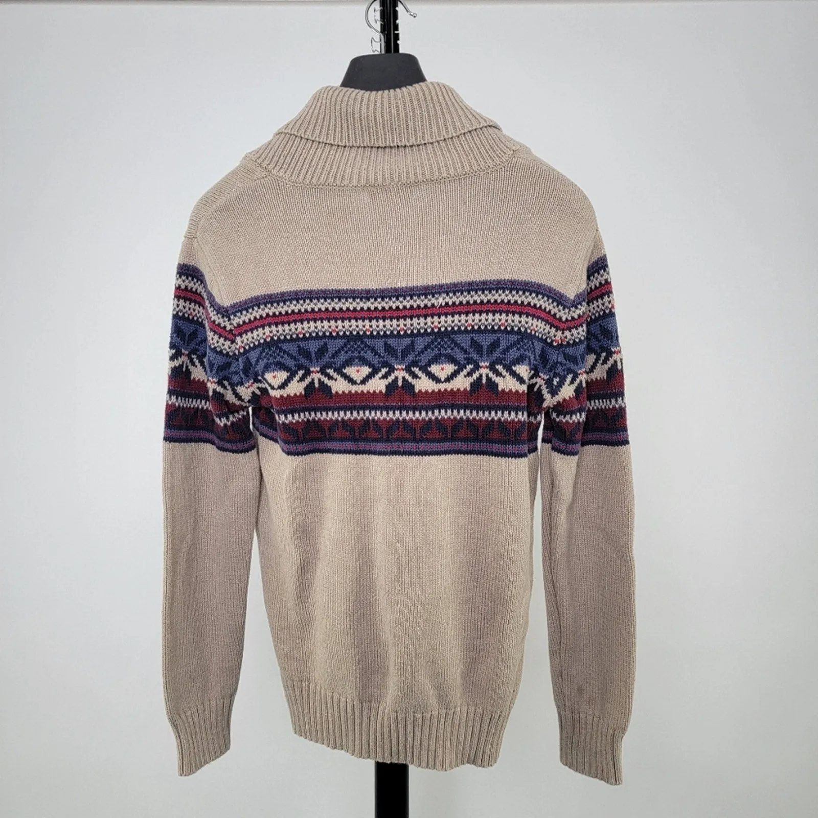 Gap Men's Shawl Neck Fair Isle Aztec Oatmeal Pullover Sweater M