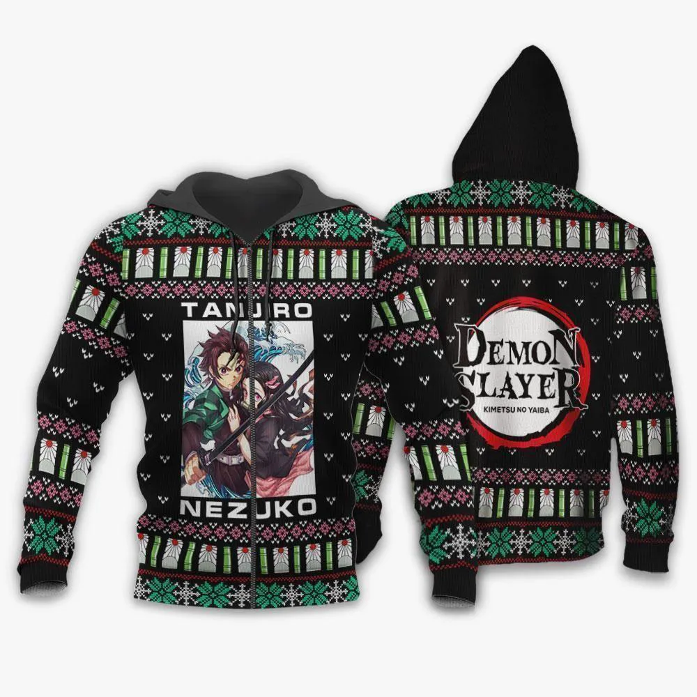 Giftngon - Tanjiro And Nezuko Ugly Sweater Christmas Demon Slayer Anime Gift