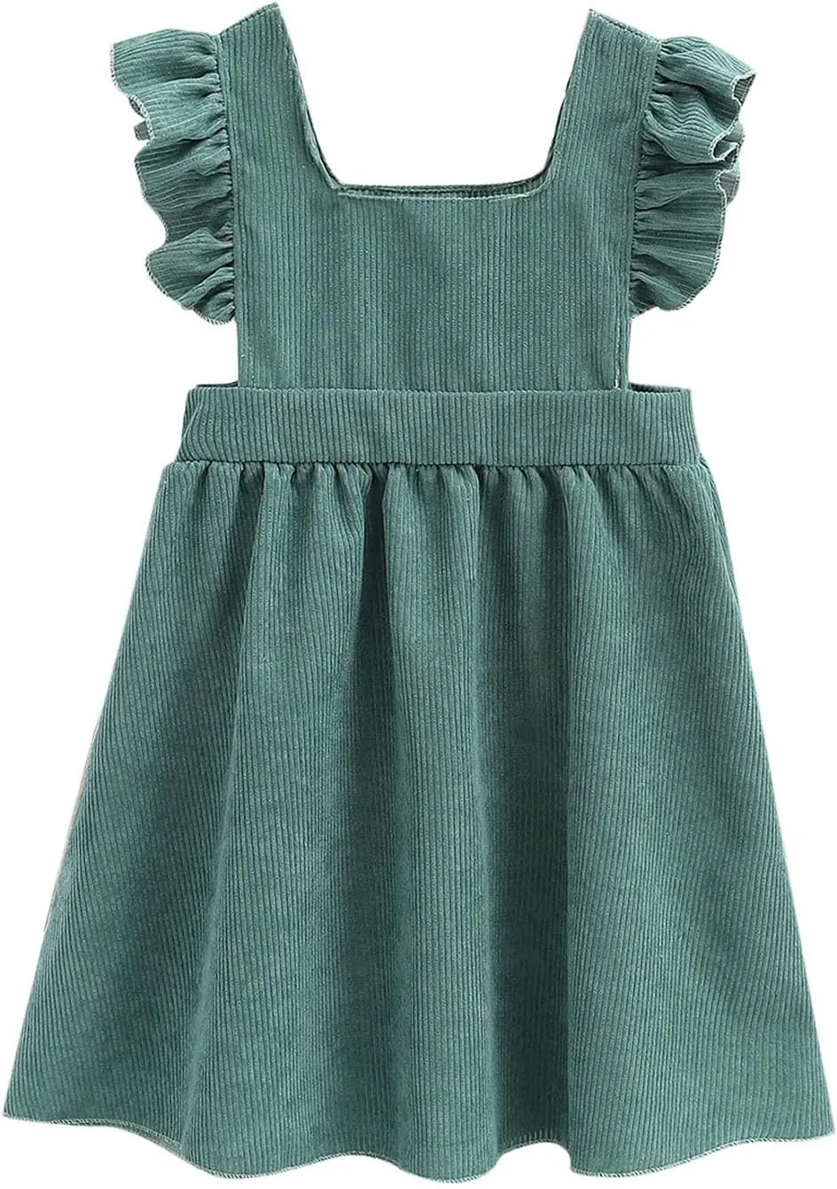 Girls Dresses Cute Ruffle Sleeveless Corduroy Mini Dress Fashion Cotton Square Neck A Line Mini Dresses 2-10 Years