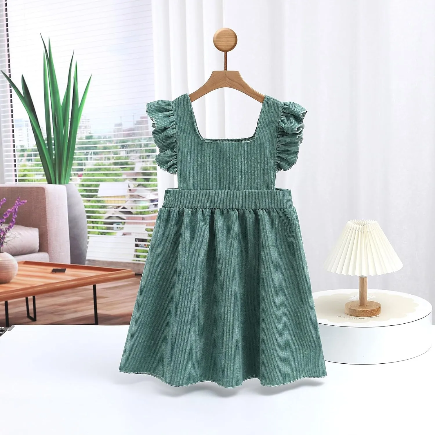 Girls Dresses Cute Ruffle Sleeveless Corduroy Mini Dress Fashion Cotton Square Neck A Line Mini Dresses 2-10 Years