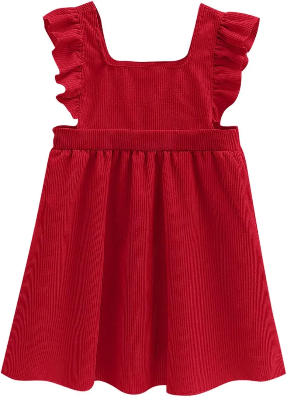 Girls Dresses Cute Ruffle Sleeveless Corduroy Mini Dress Fashion Cotton Square Neck A Line Mini Dresses 2-10 Years