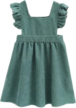Girls Dresses Cute Ruffle Sleeveless Corduroy Mini Dress Fashion Cotton Square Neck A Line Mini Dresses 2-10 Years