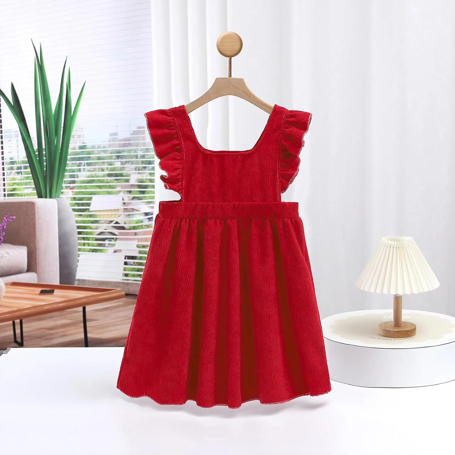 Girls Dresses Cute Ruffle Sleeveless Corduroy Mini Dress Fashion Cotton Square Neck A Line Mini Dresses 2-10 Years