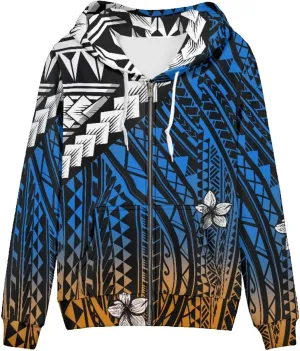 GLUDEAR Women Polynesian Tribal Print Zip Up Hoodies Long Sleeve Hooded Sweatshirts Oversized Casual Jacket