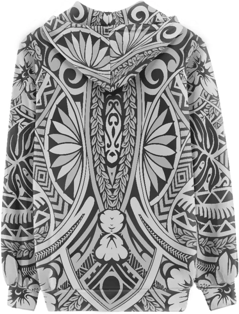 GLUDEAR Women Polynesian Tribal Print Zip Up Hoodies Long Sleeve Hooded Sweatshirts Oversized Casual Jacket