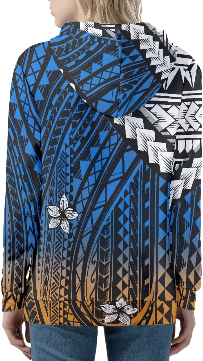 GLUDEAR Women Polynesian Tribal Print Zip Up Hoodies Long Sleeve Hooded Sweatshirts Oversized Casual Jacket