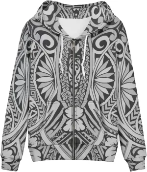 GLUDEAR Women Polynesian Tribal Print Zip Up Hoodies Long Sleeve Hooded Sweatshirts Oversized Casual Jacket