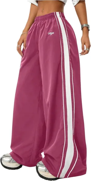 GORGLITTER Women's Color Block Sweatpants Baggy Y2k Elastic Waist Wide Leg Loose Track Pants Joggers Rave Bottoms
