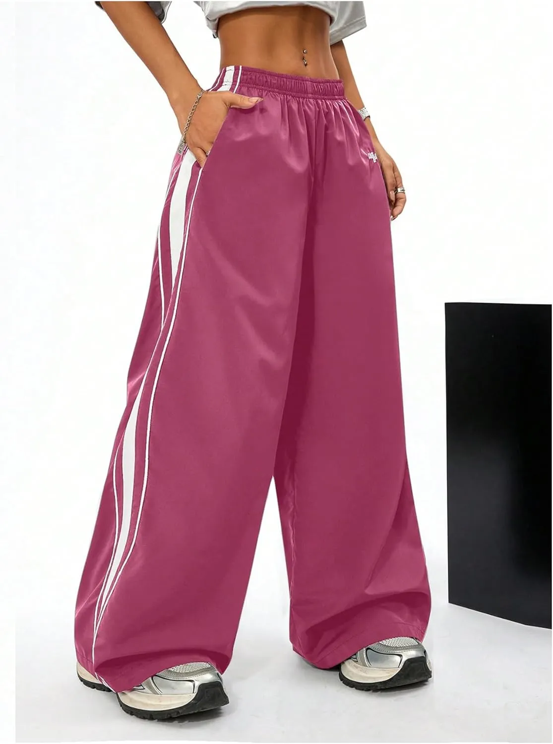GORGLITTER Women's Color Block Sweatpants Baggy Y2k Elastic Waist Wide Leg Loose Track Pants Joggers Rave Bottoms
