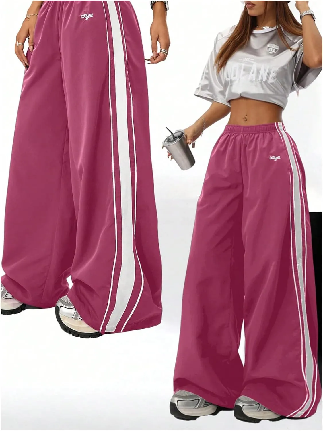 GORGLITTER Women's Color Block Sweatpants Baggy Y2k Elastic Waist Wide Leg Loose Track Pants Joggers Rave Bottoms