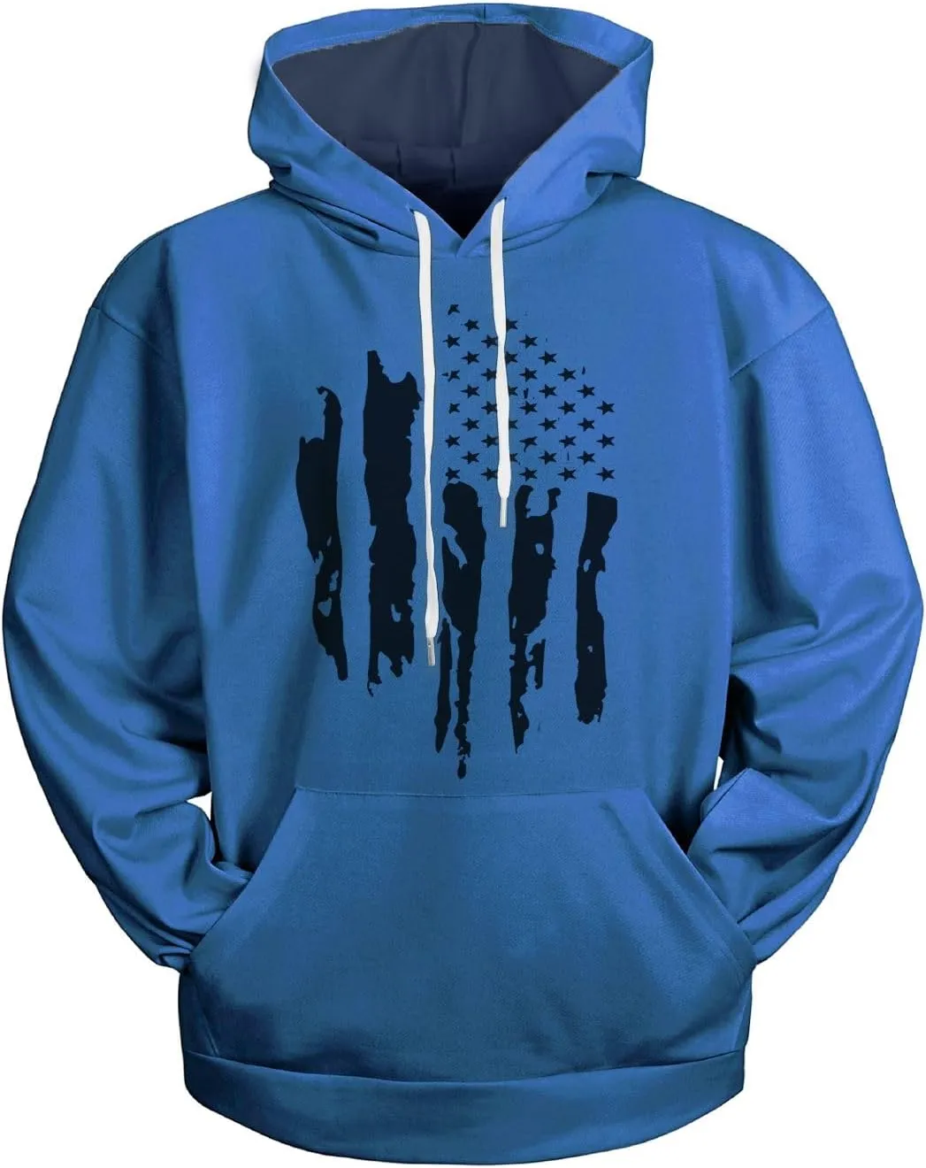 H HYFOL Graphic Hoodies for Men USA Flag American Patriotic Long Sleeve Pocket Pullover Sweatshirts