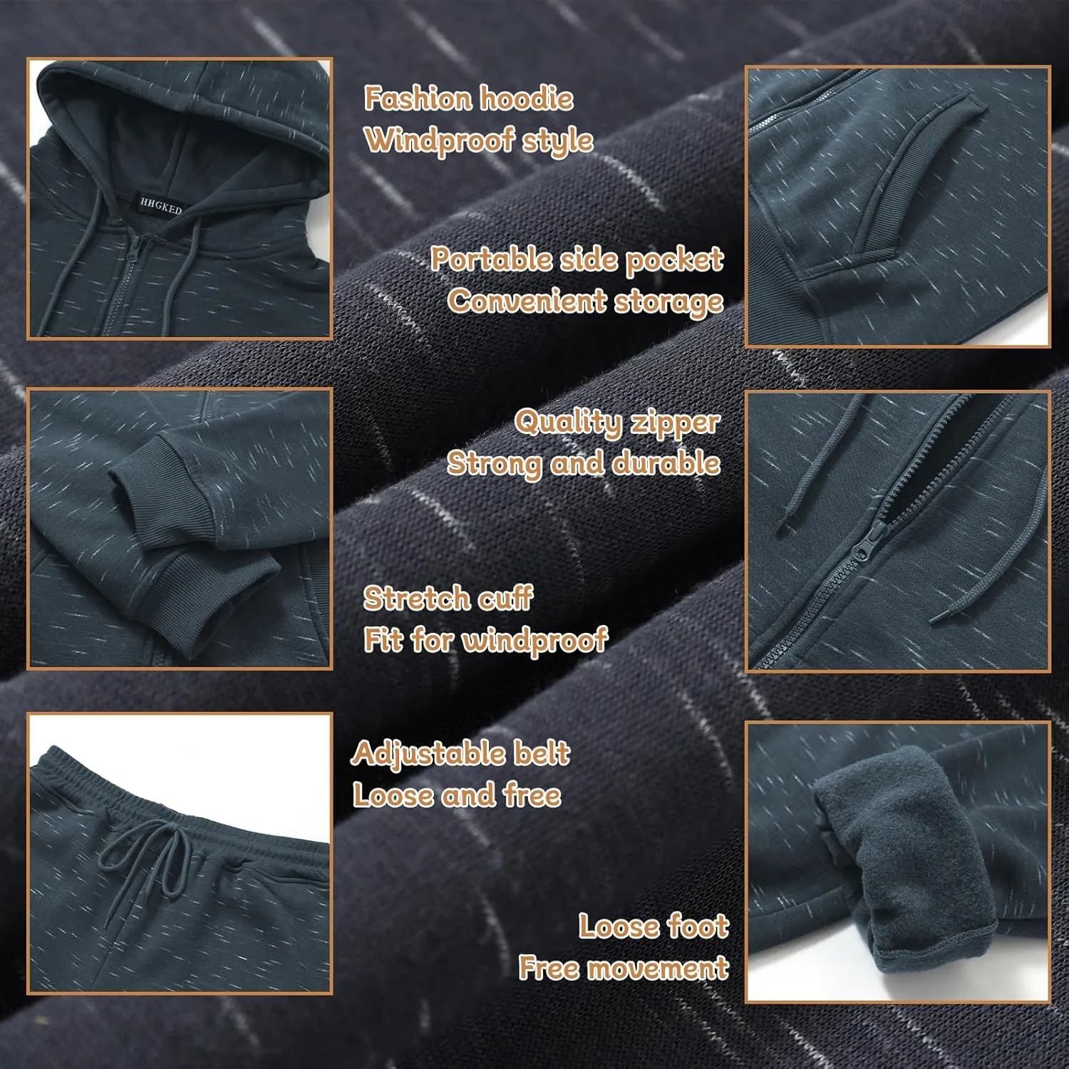 HHGKED Mens 2 Piece set Outfits Comfy Sweatsuits Athletic Jogging Tracksuit Hooded Sweatshirt and Joggers Sweatpants