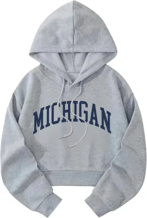 Hilinker Womens Graphic Long Sleeve Cropped Hoodies Drawstring Hooded Sweatshirt