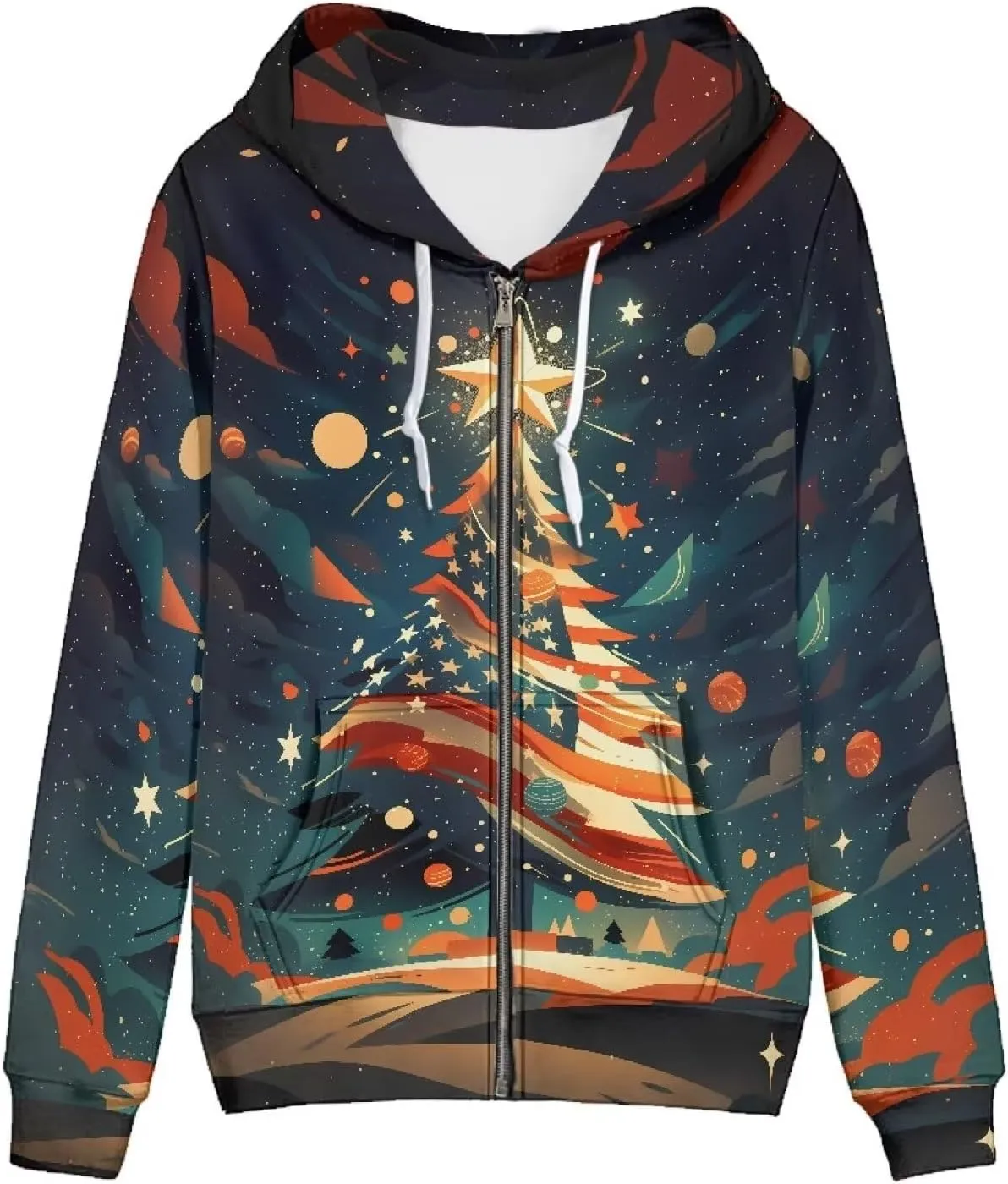 Irisjudy Island Tribal Zipper Women Hoodies with Pocket, Leopard Print,Music Notes Plus Size Hooded Sweatshirt Sport Coat