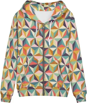 Irisjudy Island Tribal Zipper Women Hoodies with Pocket, Leopard Print,Music Notes Plus Size Hooded Sweatshirt Sport Coat
