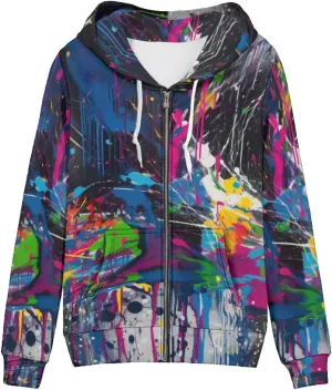 Irisjudy Island Tribal Zipper Women Hoodies with Pocket, Leopard Print,Music Notes Plus Size Hooded Sweatshirt Sport Coat