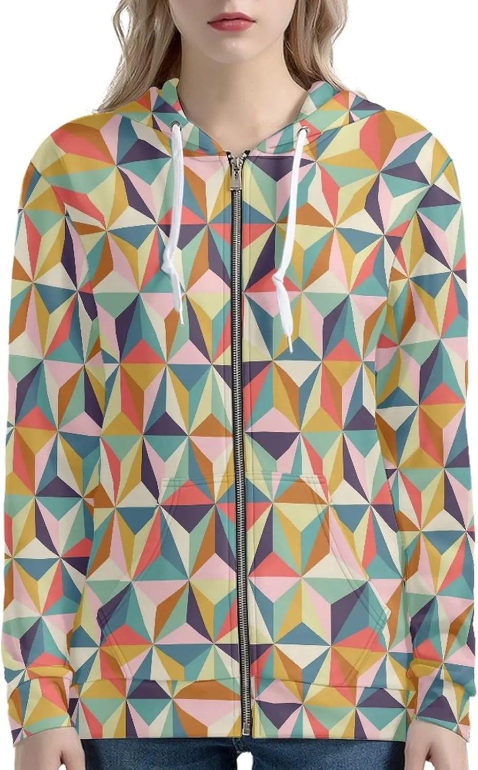 Irisjudy Island Tribal Zipper Women Hoodies with Pocket, Leopard Print,Music Notes Plus Size Hooded Sweatshirt Sport Coat