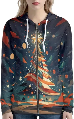 Irisjudy Island Tribal Zipper Women Hoodies with Pocket, Leopard Print,Music Notes Plus Size Hooded Sweatshirt Sport Coat