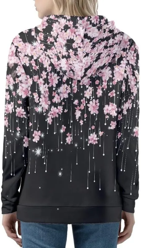 Irisjudy Sunflowers Women Hoodies for Running,Hiking,Jogging, Butterfly,Galaxy Stars Print Zip up Sport Coat with Pocket
