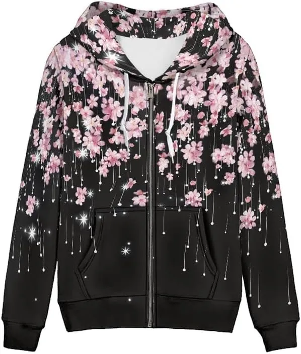 Irisjudy Sunflowers Women Hoodies for Running,Hiking,Jogging, Butterfly,Galaxy Stars Print Zip up Sport Coat with Pocket