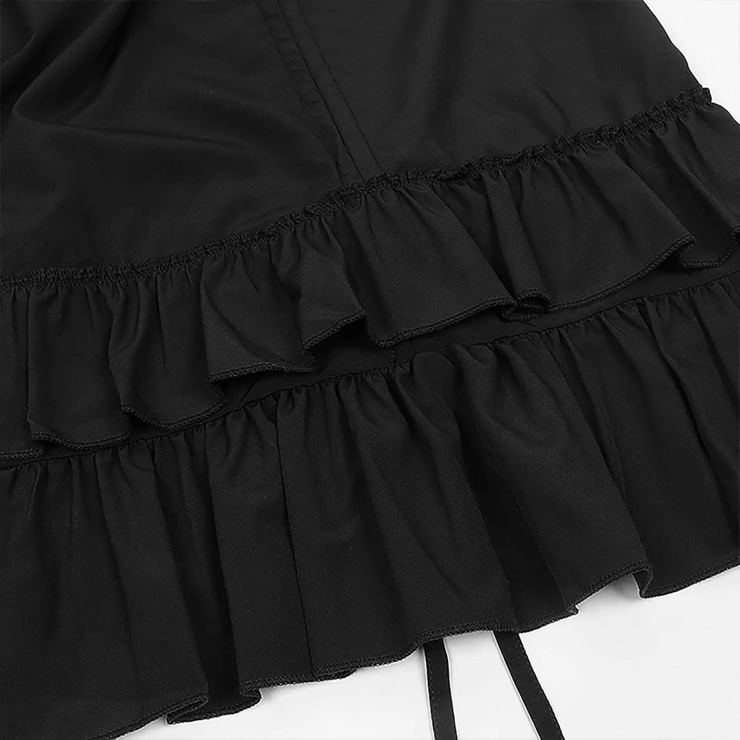 JOAU Women Gothic Smocked High Waist Mini Dress Sleeveless Adjustable Straps Layered Ruffle Hi-Low Hem Steampunk Dresses