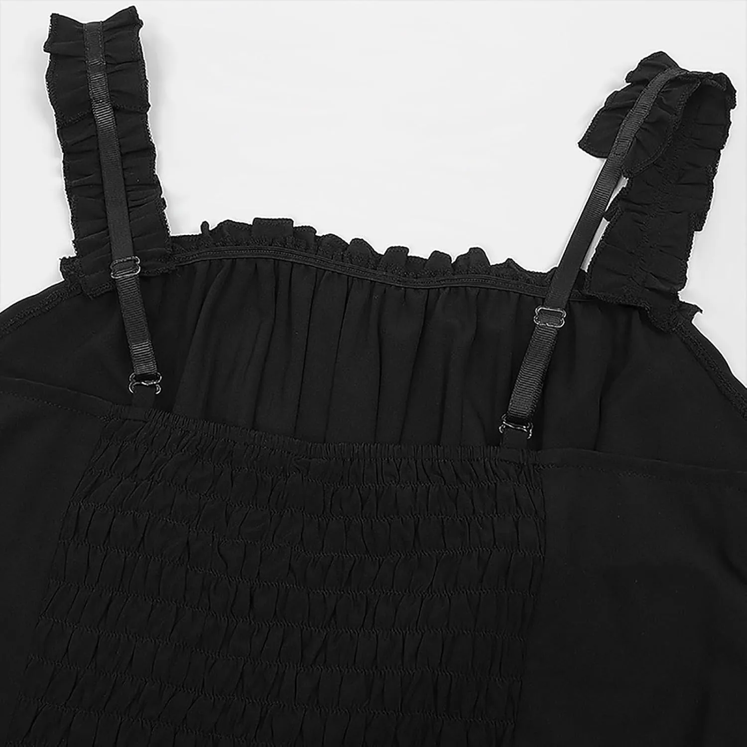 JOAU Women Gothic Smocked High Waist Mini Dress Sleeveless Adjustable Straps Layered Ruffle Hi-Low Hem Steampunk Dresses