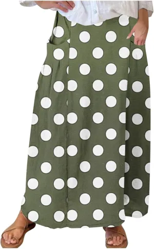 JOAU Women's Polka Dot Maxi Skirt with Pockets High Elastic Waist Flowy Casual Summer Bohemian A Line Beach Vacation Skirts