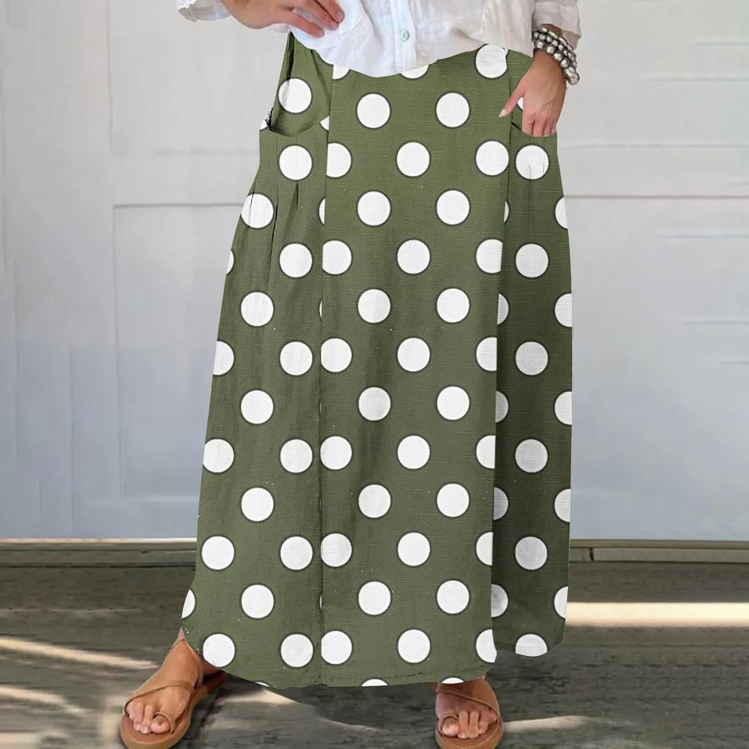JOAU Women's Polka Dot Maxi Skirt with Pockets High Elastic Waist Flowy Casual Summer Bohemian A Line Beach Vacation Skirts