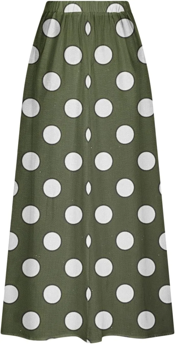 JOAU Women's Polka Dot Maxi Skirt with Pockets High Elastic Waist Flowy Casual Summer Bohemian A Line Beach Vacation Skirts